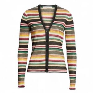 Veronica Beard Keke Cardigan Lightweight Semi Sheer Colorful Striped Sweater